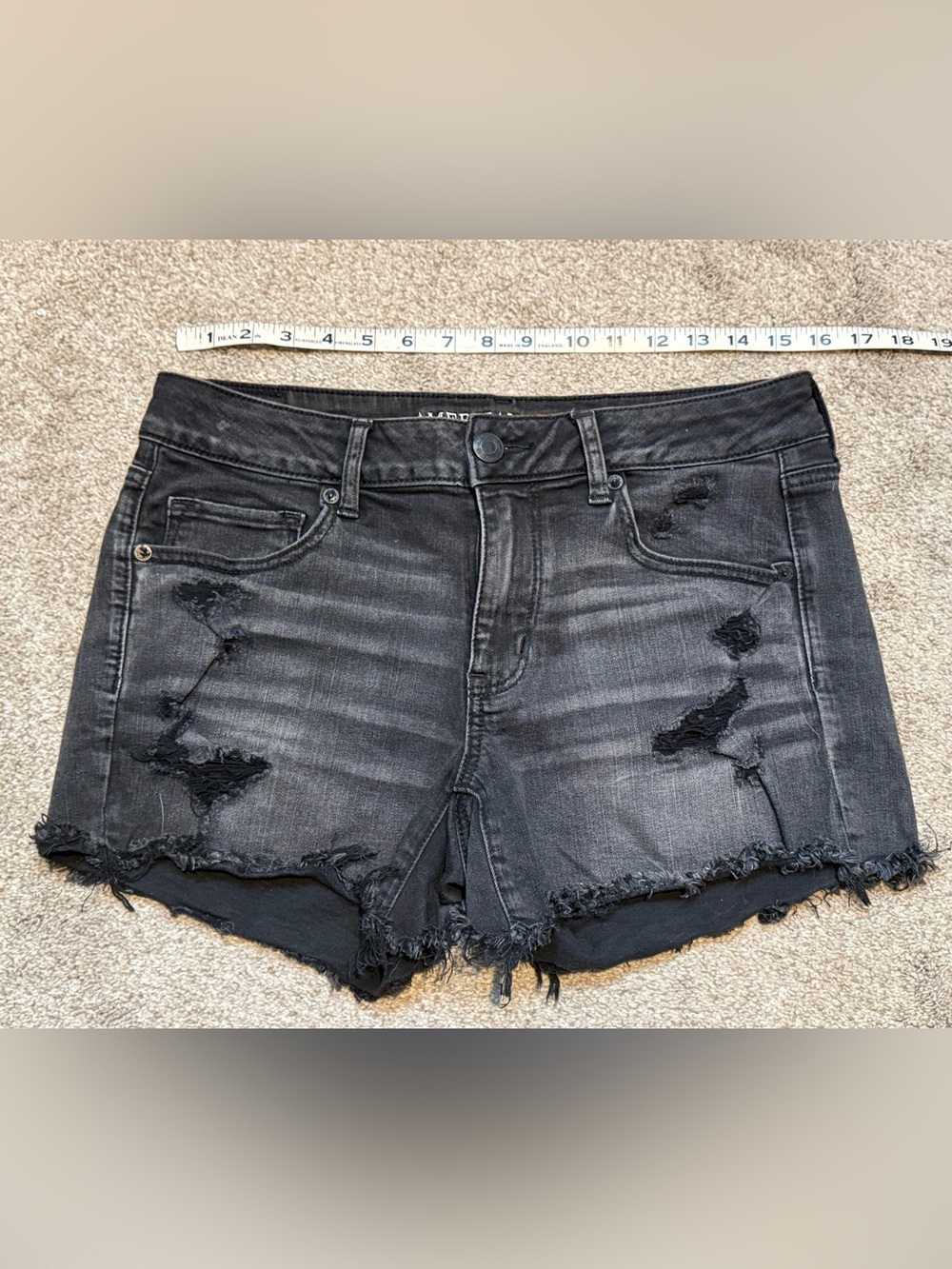 American Eagle Outfitters Black Distressed Midi Jean Shorts